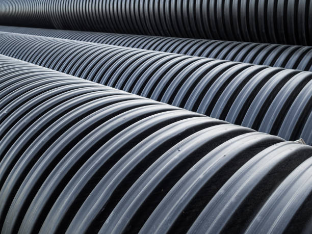 istock Corrugated double-walled pipes. Pipes for use in outdoor Sewerage systems. 1177579300