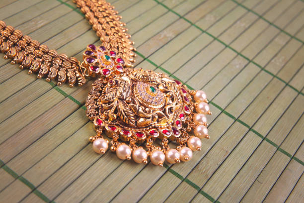 istock Antique Gold Necklace with Peacock Design 1177579980
