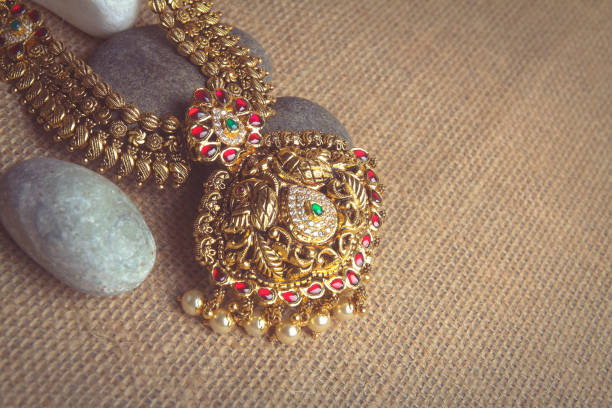 istock Antique Gold Necklace with Peacock Design 1177579993