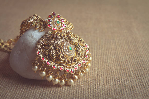 istock Antique Gold Necklace with Peacock Design 1177580001