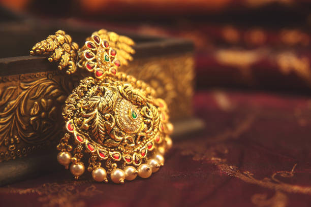 istock Antique Gold Necklace with Peacock Design 1177580021