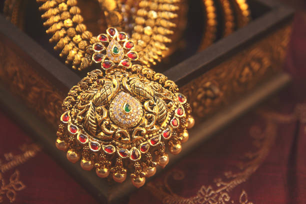 istock Antique Gold Necklace with Peacock Design 1177580025