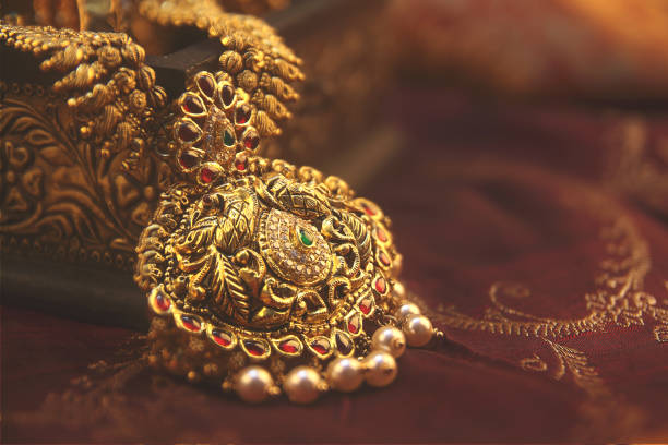 istock Antique Gold Necklace with Peacock Design 1177580106