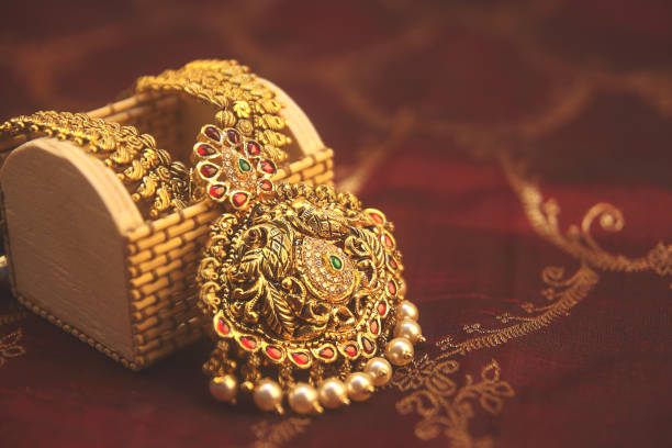 istock Antique Gold Necklace with Peacock Design 1177580167