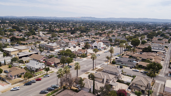 Aerial view of downtown Azusa, California.