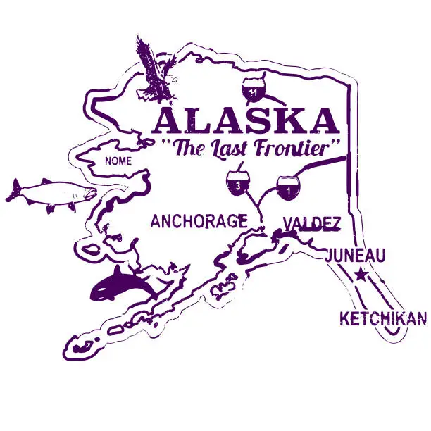 Vector illustration of Alaska Retro Travel Stamp