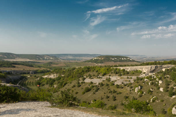 Eski-Kermen is a medieval fortress city in the South-Western part of the Crimean Peninsula eski-kermen es una ciudad fortaleza medieval en la parte suroeste de la península de crimea, a 14 km al sur de bakhchisarai y a 5 km al noroeste de las ruinas de la ciudad medieval de mangup-kale. el nombre se traduce del tártaro de crimea como