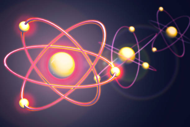 istock Atom Backgrounds from Geometric Shapes, Circle of Points of Lines. Atom nuclear model on energetic background. 3D illustration 1177588327
