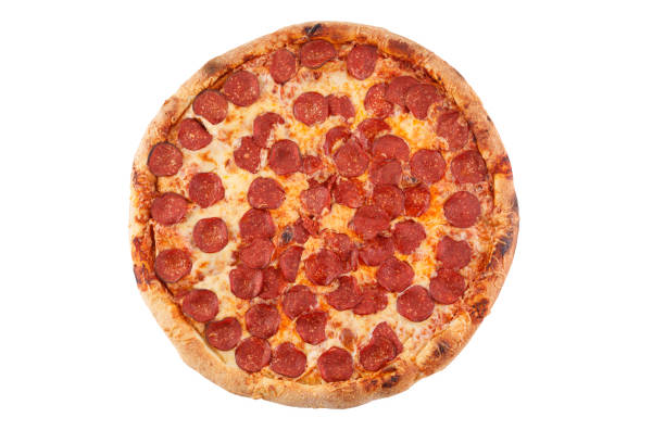 istock Pepperoni pizza arrangement isolated on white background. Close-up. 1177589611