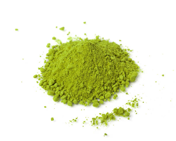istock Powdered matcha green tea scattered on white background top view copy space 1177590240