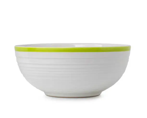 Photo of White ceramic bowl isolated on white background with clipping path