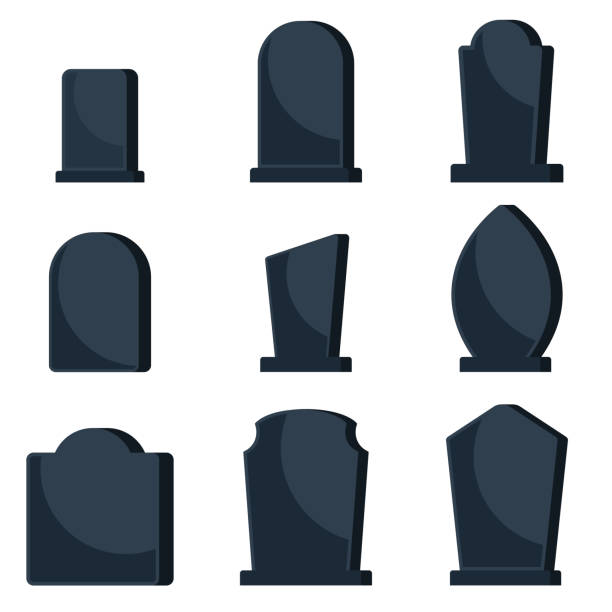 ilustrações, clipart, desenhos animados e ícones de jogo de lápides pretos em sepulturas para um cemitério. - stone coffin