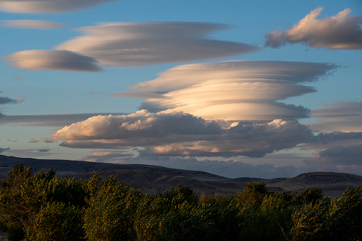 Lenticular cloud over mountain range. Silver Springs, Nevada, USA on September 27, 2019.