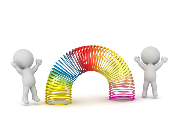 istock Happy 3D Characters with a Large Colorful Spring Toy 1177594041