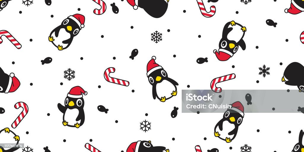 Penguin Seamless Pattern Christmas Vector Santa Claus Hat Candy Cane Scarf  Isolated Repeat Wallpaper Tile Background Cartoon Character Illustration  Doodle Design Stock Illustration - Download Image Now - iStock