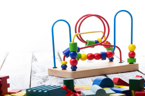 istock Kids educational developing toys frame on white background. Top view. Flat lay. Copy space for text 1177607065