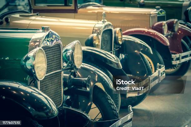 Retro Car Exhibition Stock Photo - Download Image Now - Old-fashioned, Beauty, Bumper