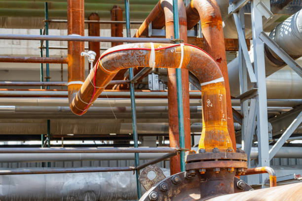 istock technological feed pipeline of raw materials in the chemical device with a heating cable for continuous heating of a product 1177608410