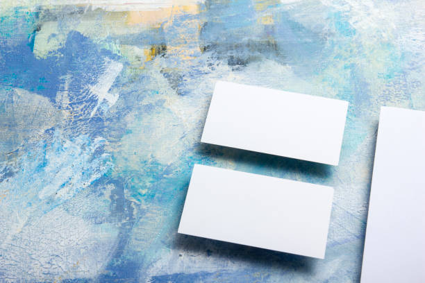 istock Business cards blank. Mockup on color background. Flat Lay. copy space for text 1177608441