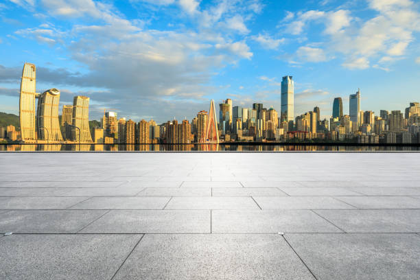 istock Empty square floor and cityscape with buildings in Chongqing at sunset 1177611180