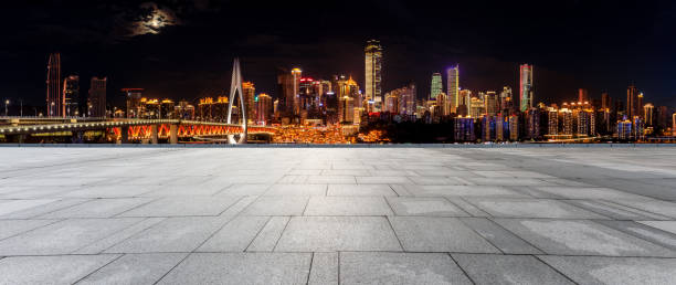 istock Empty square floor and cityscape with buildings in Chongqing at night 1177611362