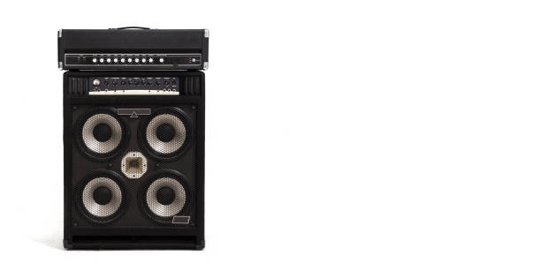 guitar amplifier and loudspeaker banner isolated on white background