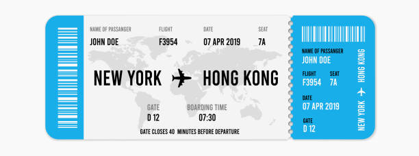 Realistic airline ticket design with passenger name. Vector illustration Realistic airline ticket design with passenger name. Vector illustration airplane ticket stock illustrations