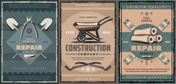 Vector illustration of Work tools of construction and repair service
