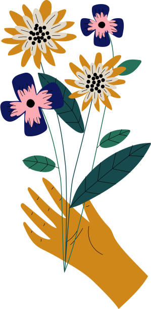 istock Female Hand Holding Bunch of Wild Flowers, Elegant Decorative Floral Design Element Vector Illustration 1177620093