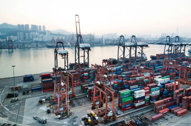istock Containers stacking in the harbor at dusk 1177622960