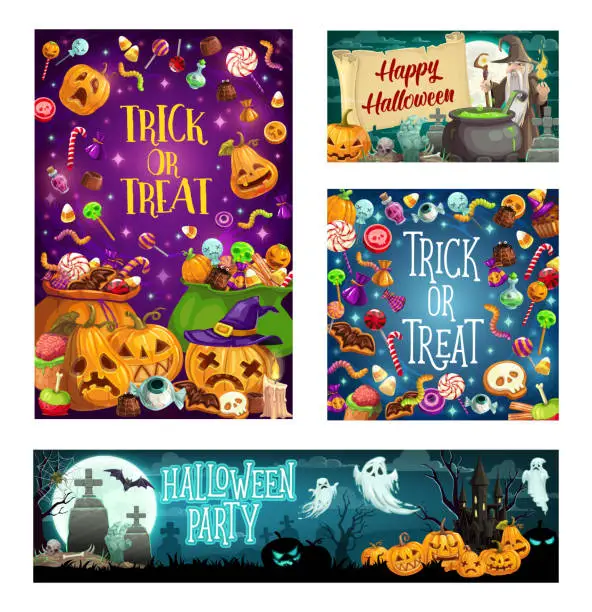 Vector illustration of Halloween trick or treat party cartoon celebration