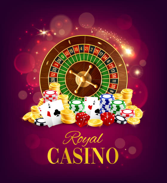 casino roulette rad, goldene münzen und chips - cards poker gambling chip dice stock-grafiken, -clipart, -cartoons und -symbole