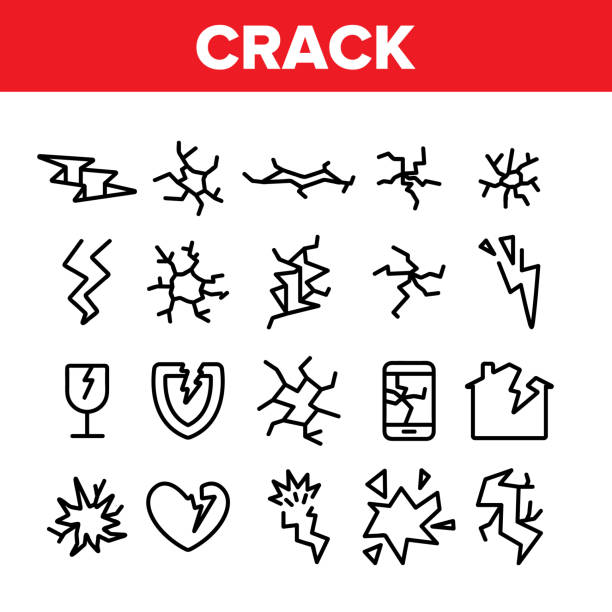 crack things collection elements icons set vector - zerbrochen stock-grafiken, -clipart, -cartoons und -symbole