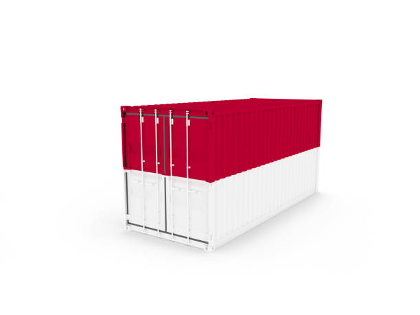 istock 3D Illustration of Cargo Container with Indonesia Flag on white background with shadows. Delivery, transportation, shipping freight transportation. 1177629308