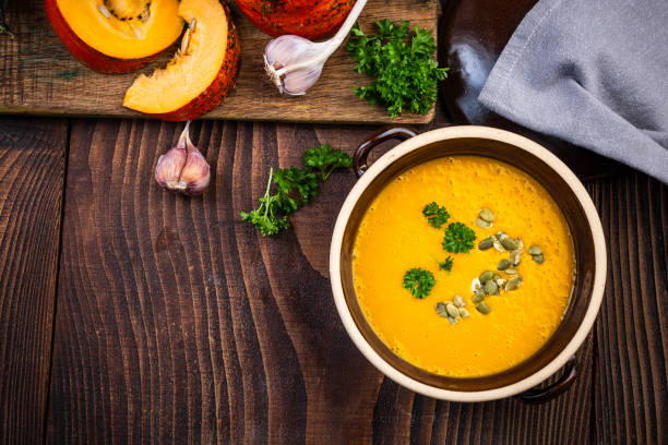 istock Autumn Warming Pumpkin Soup. Copy Space Background 1177629473