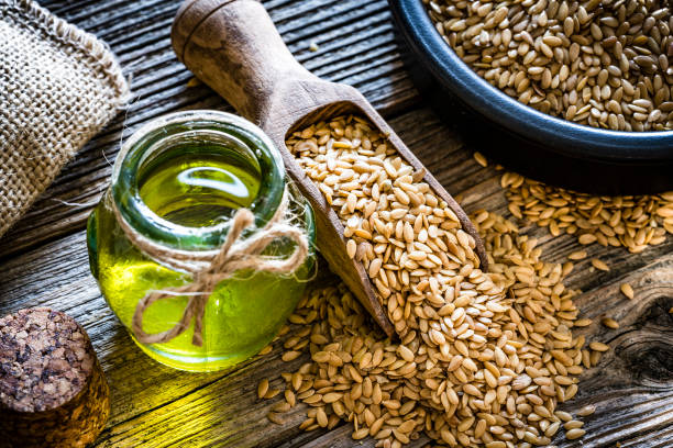 istock Healthy eating: Ffax seed oil and flax seeds 1177630863