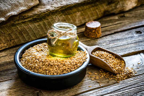 istock Healthy eating: Ffax seed oil and flax seeds 1177630961
