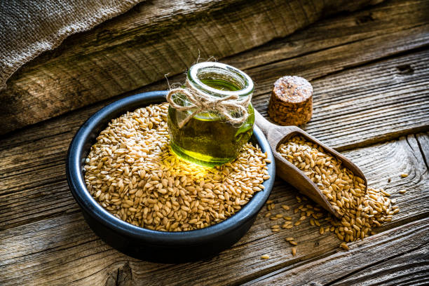istock Healthy eating: Ffax seed oil and flax seeds 1177630964