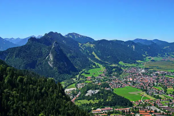Oberammergauer from a bird's eye view. The image has been taken from the "Laber" - Mountain which is about 1684 m high.