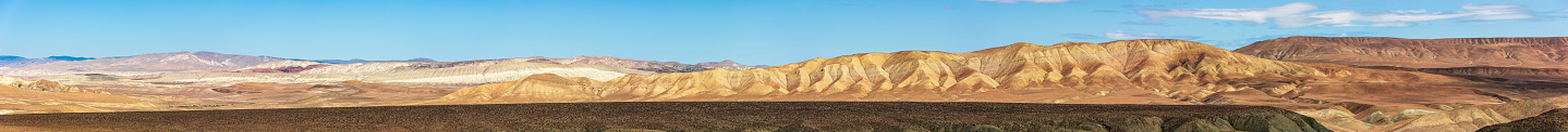 Wide panorama of beautiful mountain range with amazing shapes