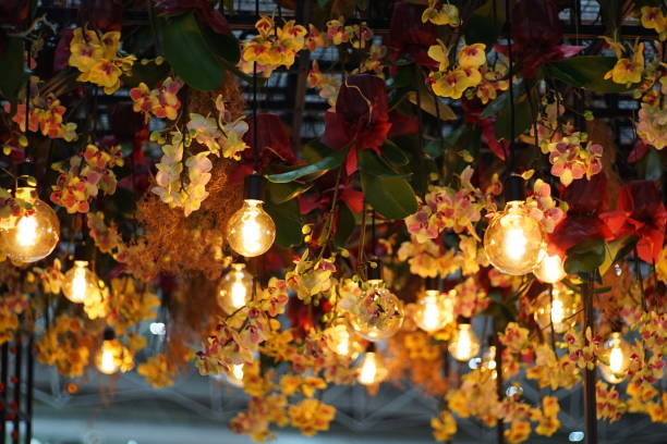 Mobil. Lights and bulbs, glass droplets, plastic pieces.