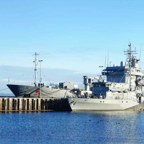 istock Moored military ships on a pier in Kiel 1177640019