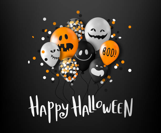 istock Happy halloween greeting card with realistic balloons. Vector illustration 1177641807