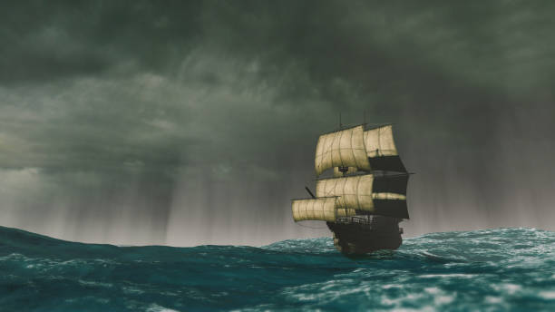 caravel naviguant l'océan pendant une tempête - caravel photos et images de collection