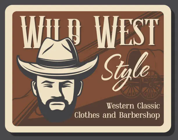 Vector illustration of Barbershop salon, western style clothes shop