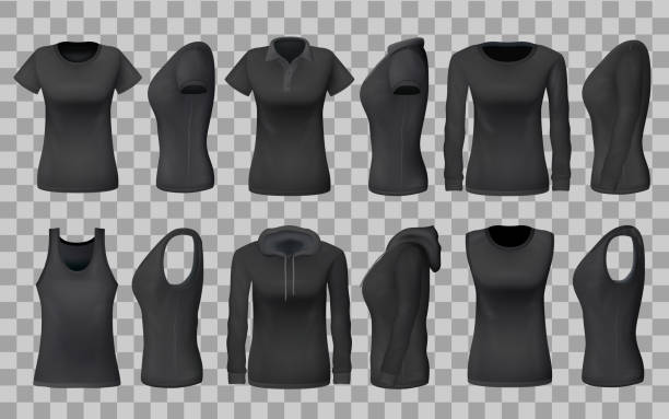 womenswear bekleidung shirts vorlagen 3d - tank top black top t shirt stock-grafiken, -clipart, -cartoons und -symbole