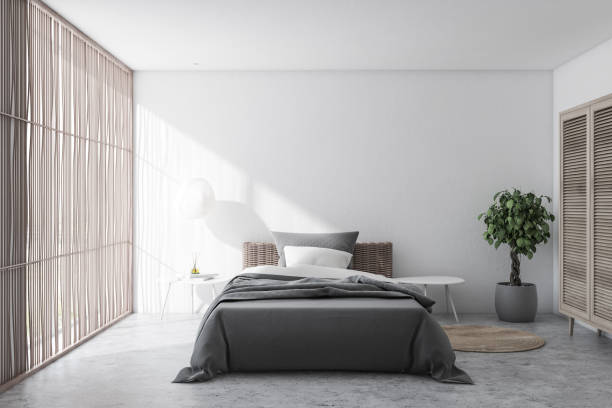istock Stylish white bedroom interior with wardrobe 1177645862