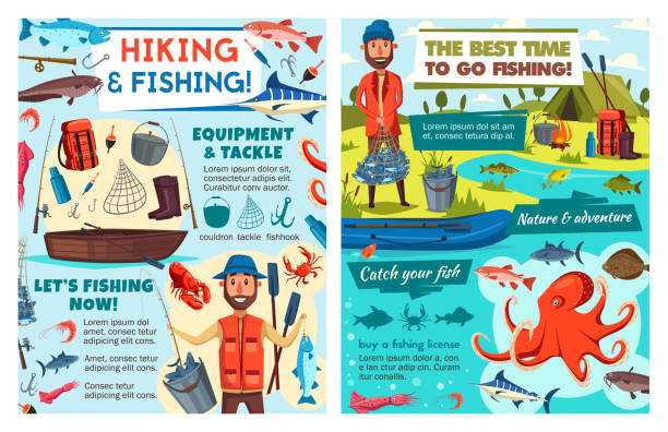 ilustrações, clipart, desenhos animados e ícones de pesca e caminhadas, frutos do mar e pescados - catfish fish fishing fishing hook