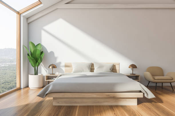 istock Front view of white attic bedroom 1177646261