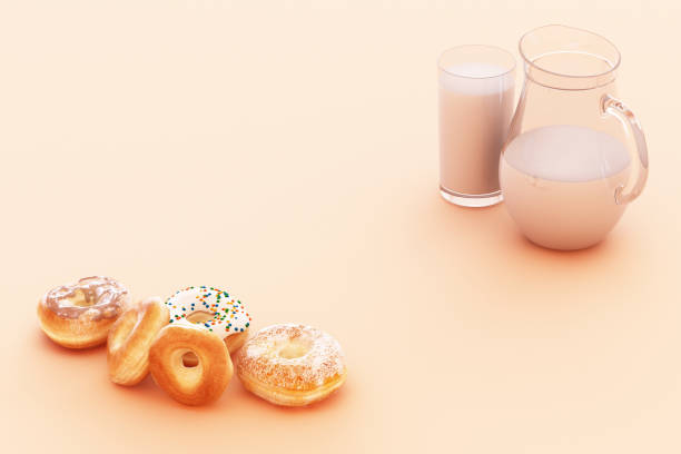 istock Colorful donut and milk cup with pastel background. 3d rendering 1177647681